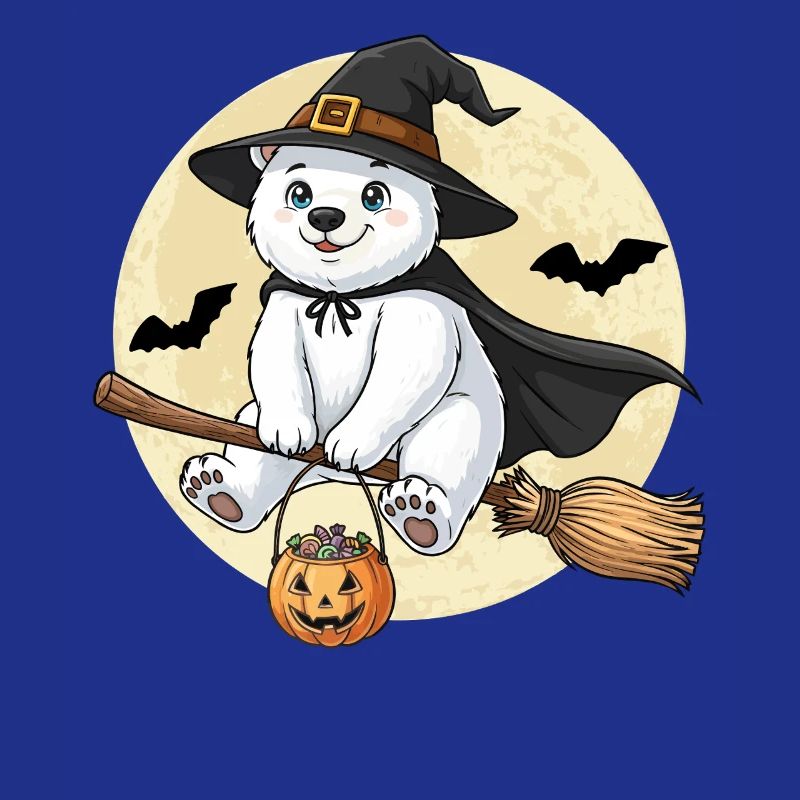 Cute Polar Bear Witch Halloween Pumpkin Full Moon