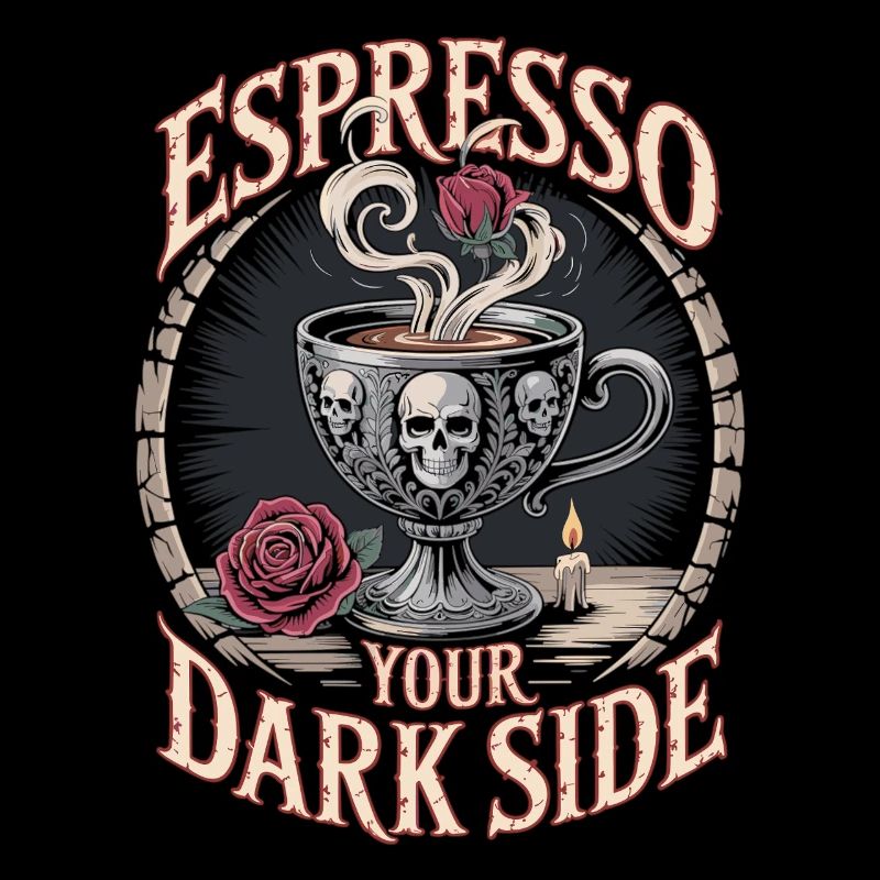 Tasse de café gothique avec crâne et rose