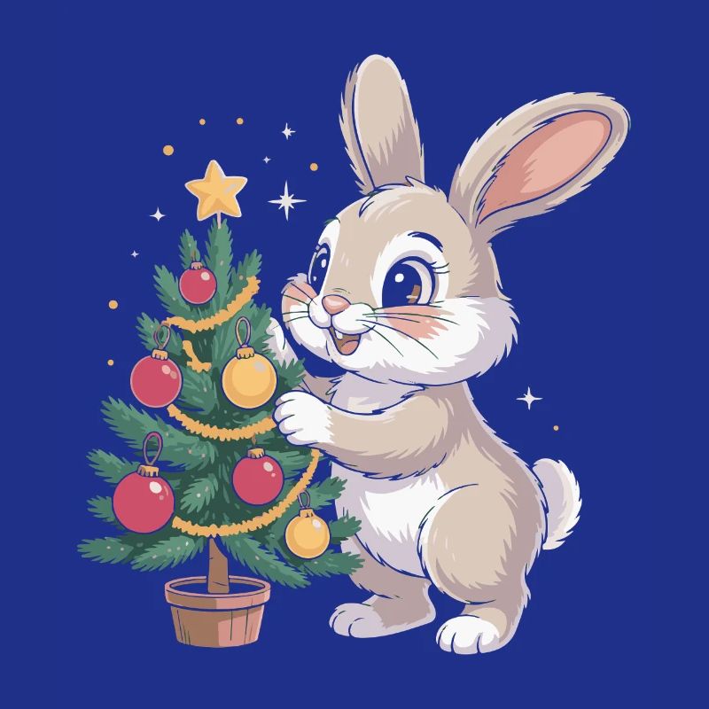 Easter bunny decorates tree