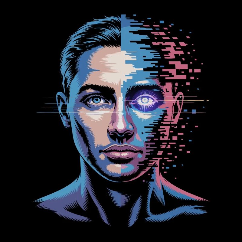 Humain numérique avec effet de glitch