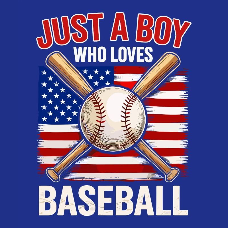 Boy loves baseball and flag