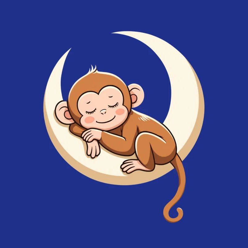 Sleeping monkey on moon pillow