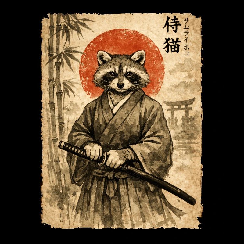 Samurai, Waschbär, Japanische Kunst, Anime