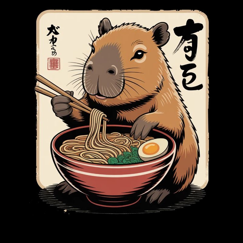 Capybara Ramen Art with Chopsticks