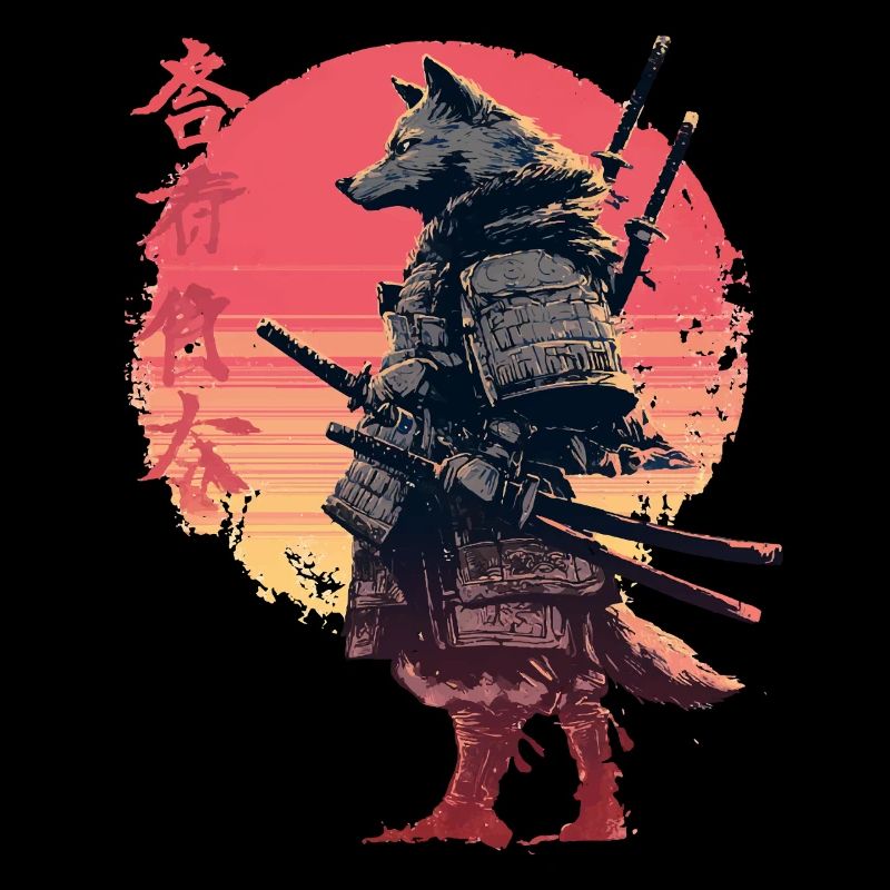 Wolfsamurai bei Sonnenuntergang