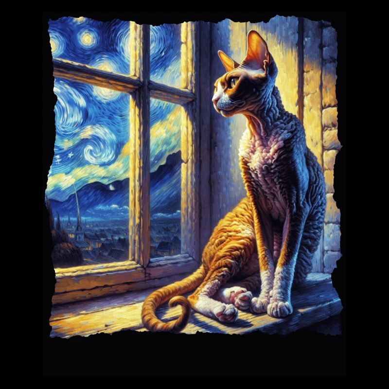 Cornish Rex Cat Starry Night