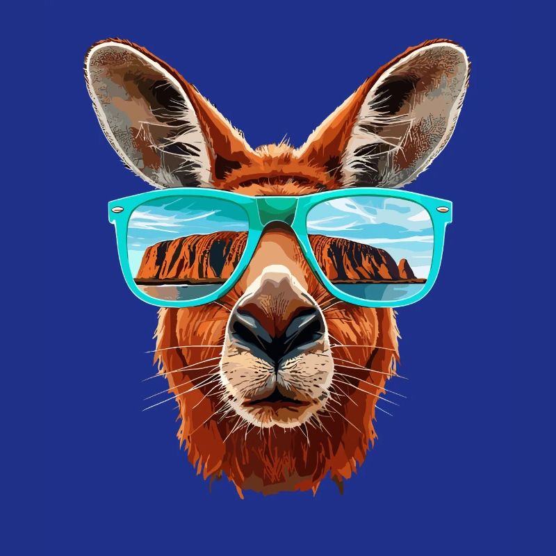 Un cangourou cool avec des lunettes de soleil devant Uluru