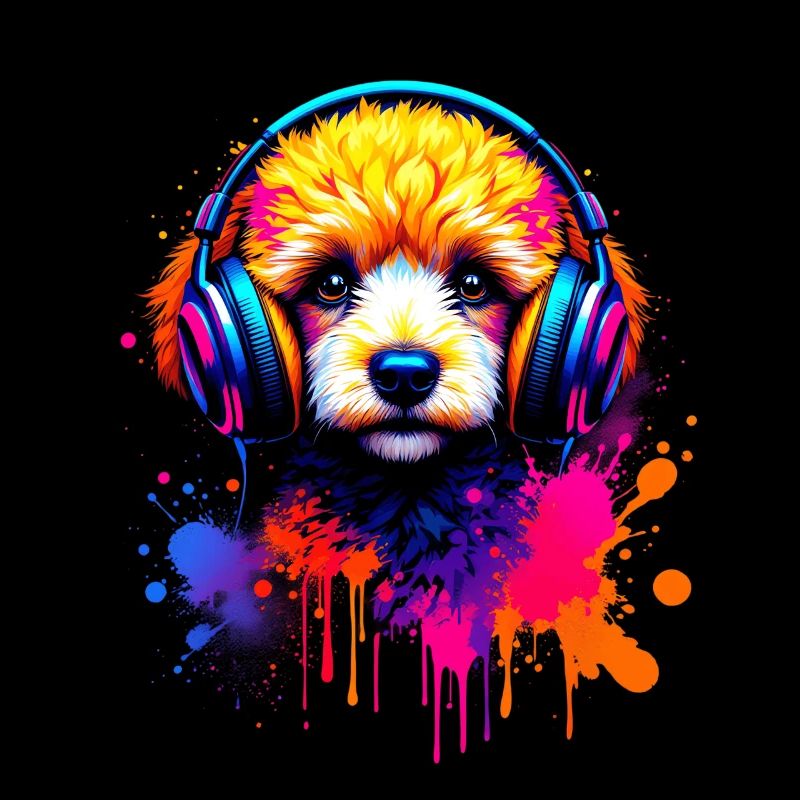 Chiot caniche avec un casque