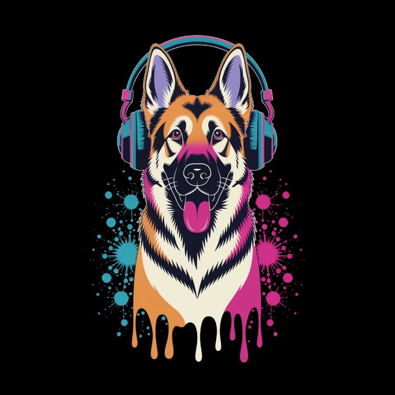 Deutscher Schäferhund mit Kopfhörer