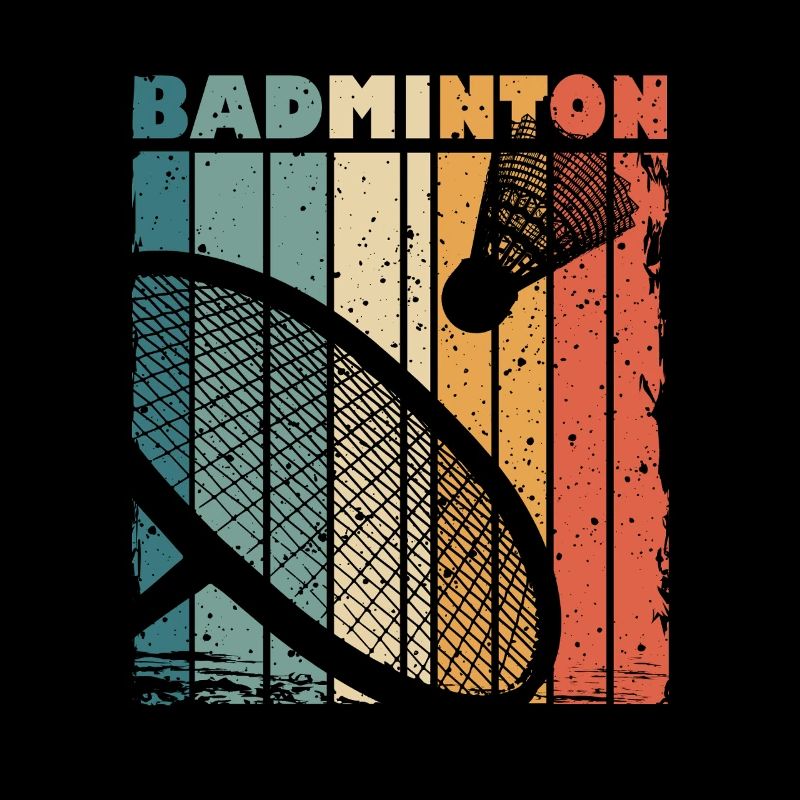 Retro print with badminton racket and shuttlecock