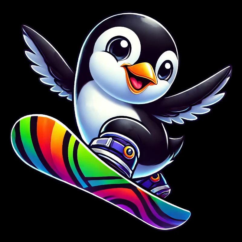Mignon pingouin snowboard bande dessinée plaisir d’hiver