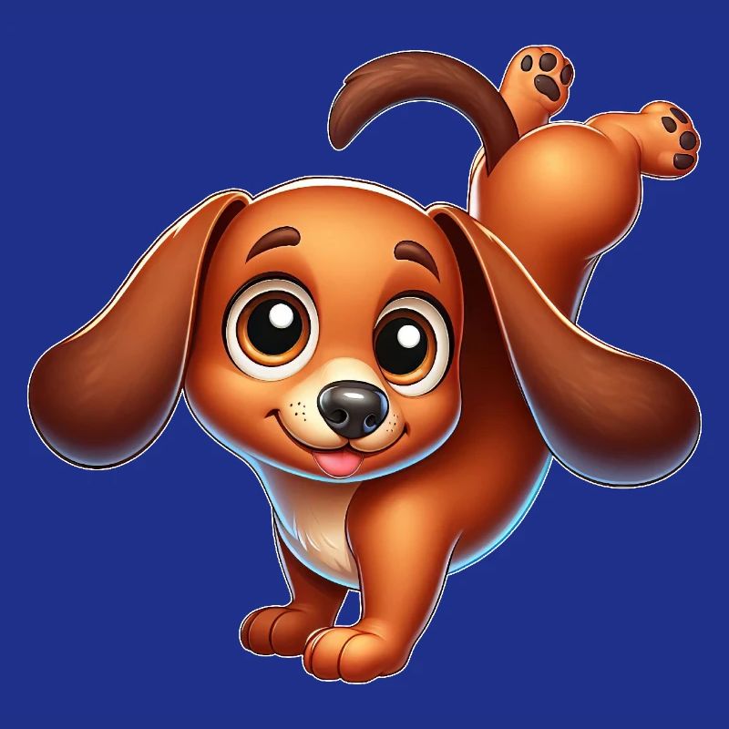 Teckel mignon équilibre sur les mains Breakdance