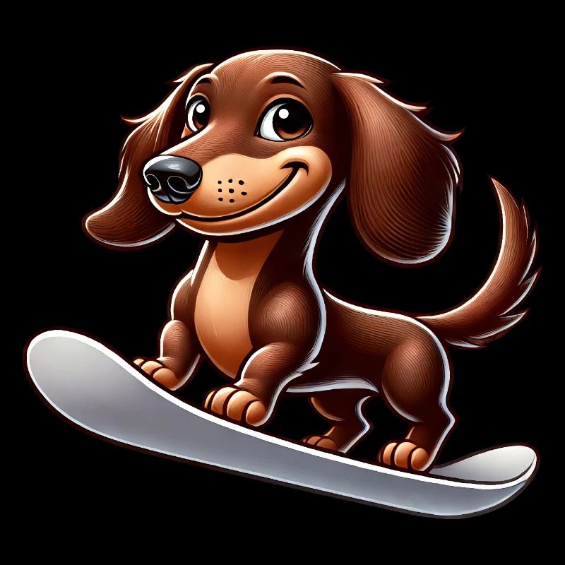 Teckel sur Snowboard Comic Sports d’hiver