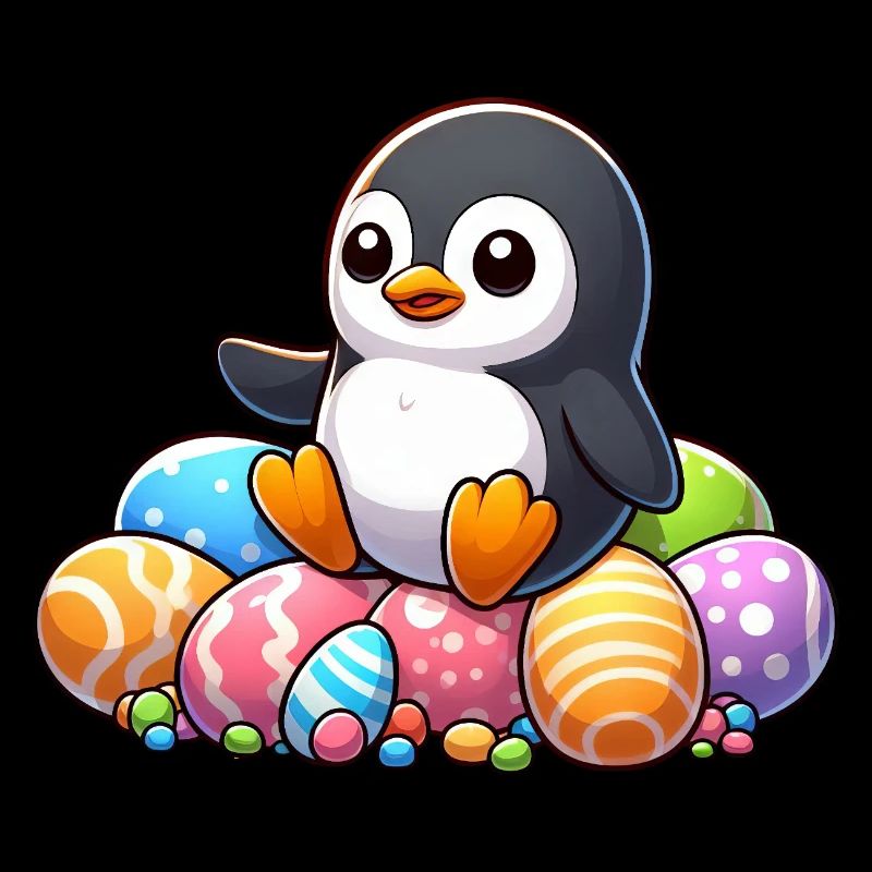 Cute Cartoon Penguin with Easter Egg