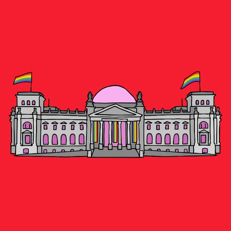 The Bundestag in Berlin with rainbow flags
