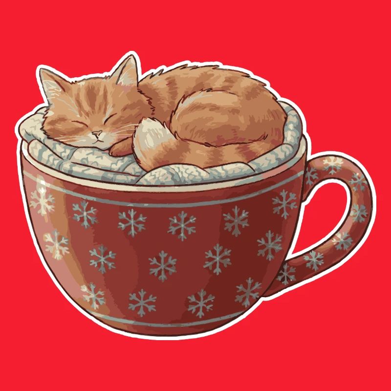Chat endormi dans une tasse de Noël
