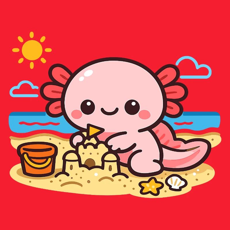 Kawaii beach octopus building a sandbox