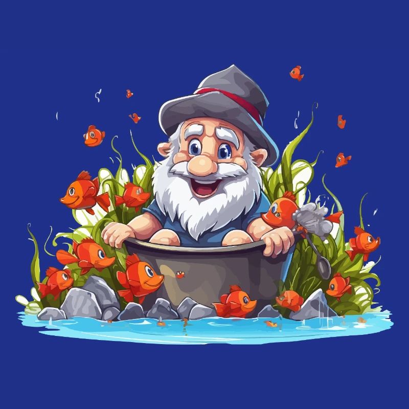 Gnome in the bathing pot by the pond