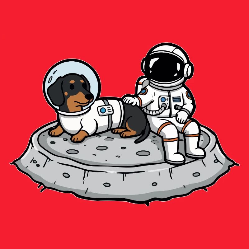 Astronaute Chien Teckel Lune Espace
