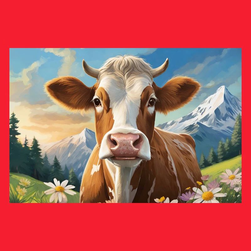 Vache joyeuse dans le panorama alpin