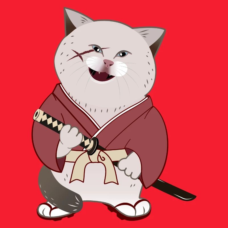Mignon Chubby Samurai Cat tenant Katana