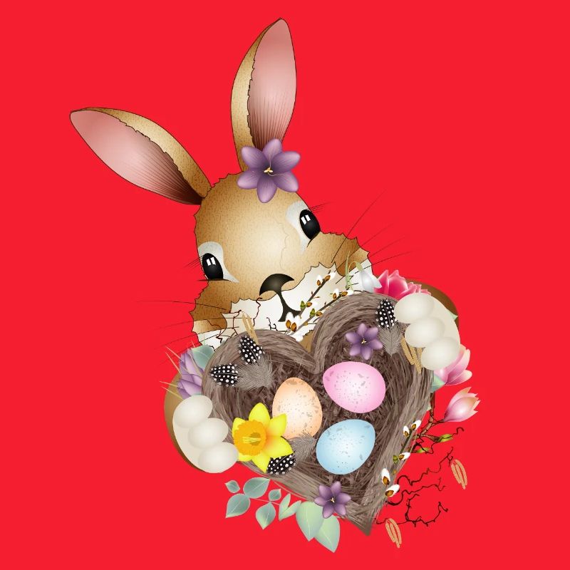Cute Easter bunny with heart and Easter basket