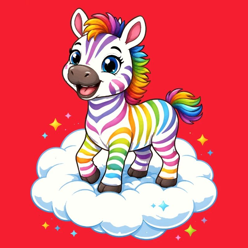 Cute rainbow zebra on cloud kawaii