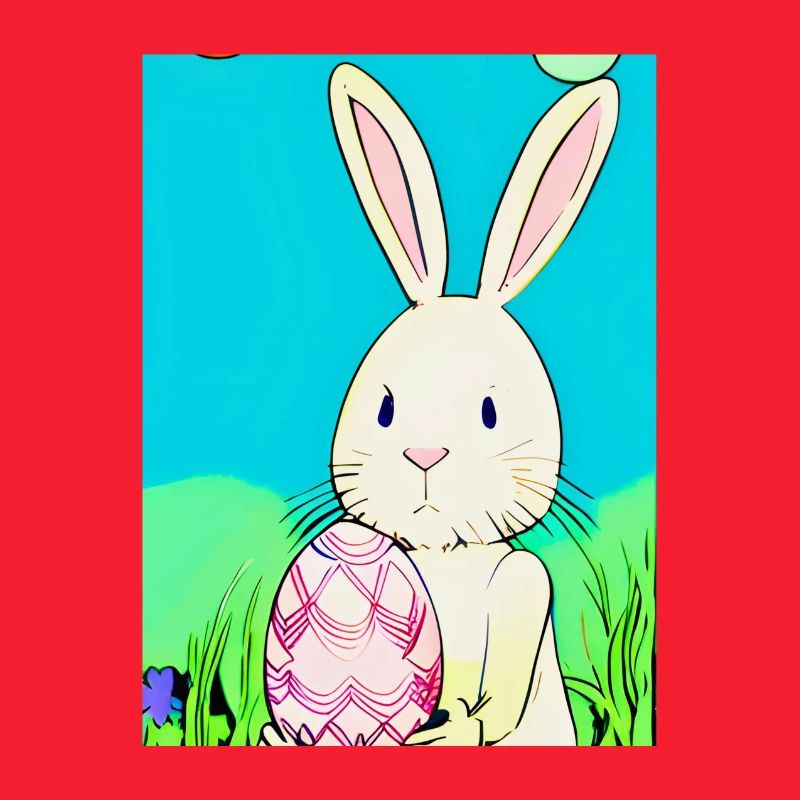 Lapin de Pâques néon avec un œuf de Pâques dans l’herbe