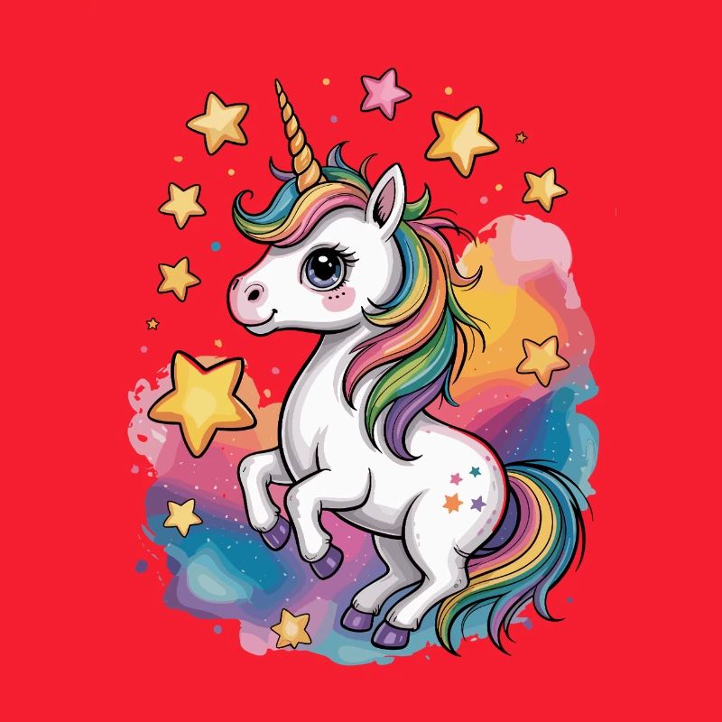 Bunter Einhorn mit Sternen und Regenbogen