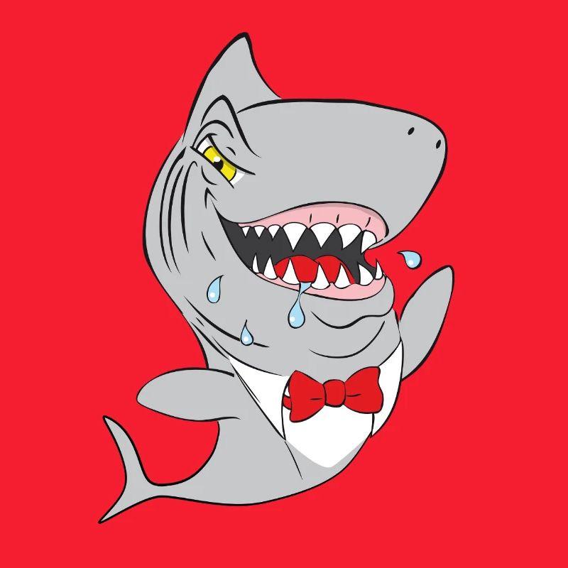 Shark snap shark with red bow tie