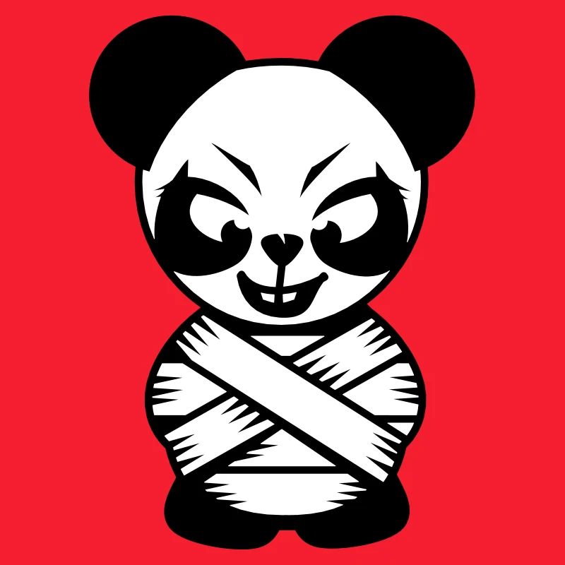 Panda bear with straitjacket and crazy eyes