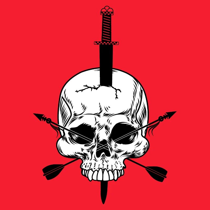 Crâne blanc percé d’épée et de deux sangs