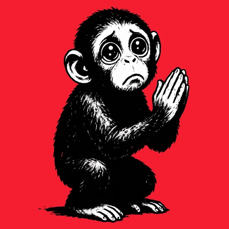 Praying Monkey Black and White Illustration