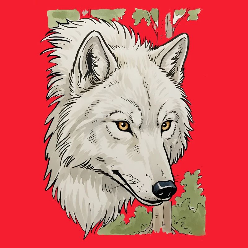 White wolf head in the forest