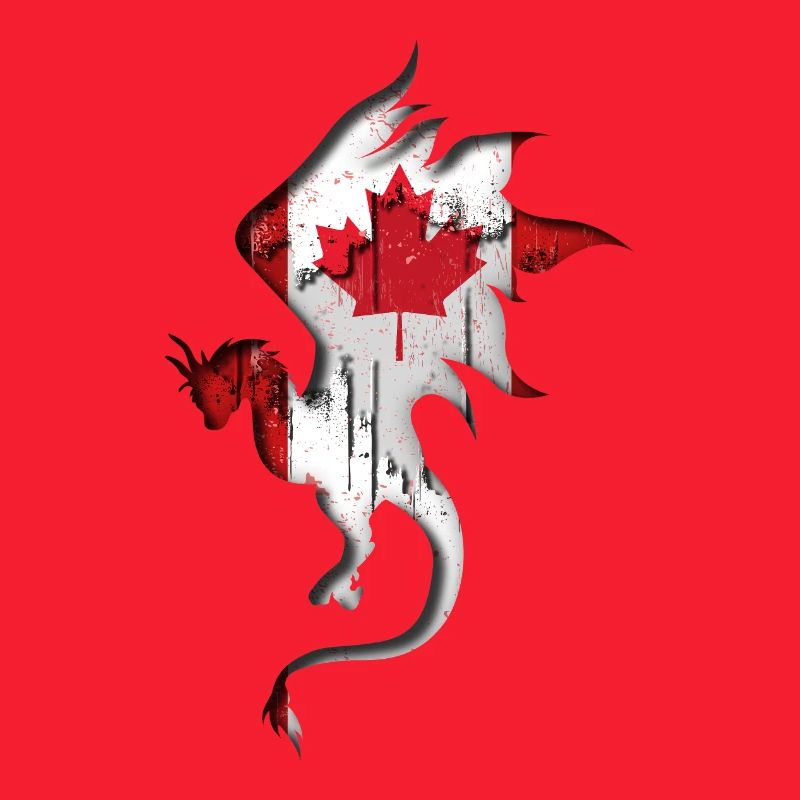 Drapeau du Canada - Canada - Silhouette de dragon