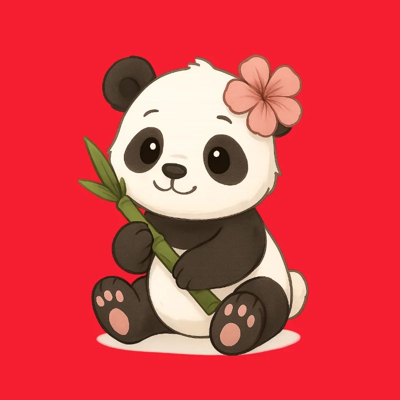 Mignon panda ours avec feuille d’hibiscus