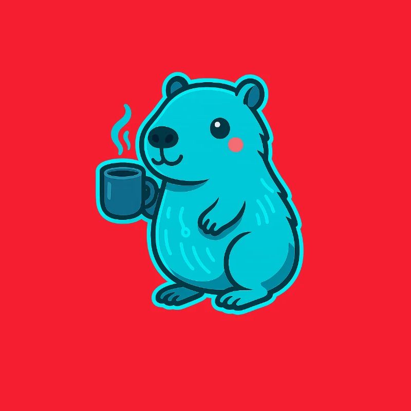 Blauer Capybara mit Kaffee