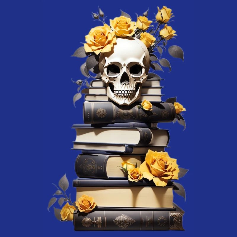 Stack of books with skull