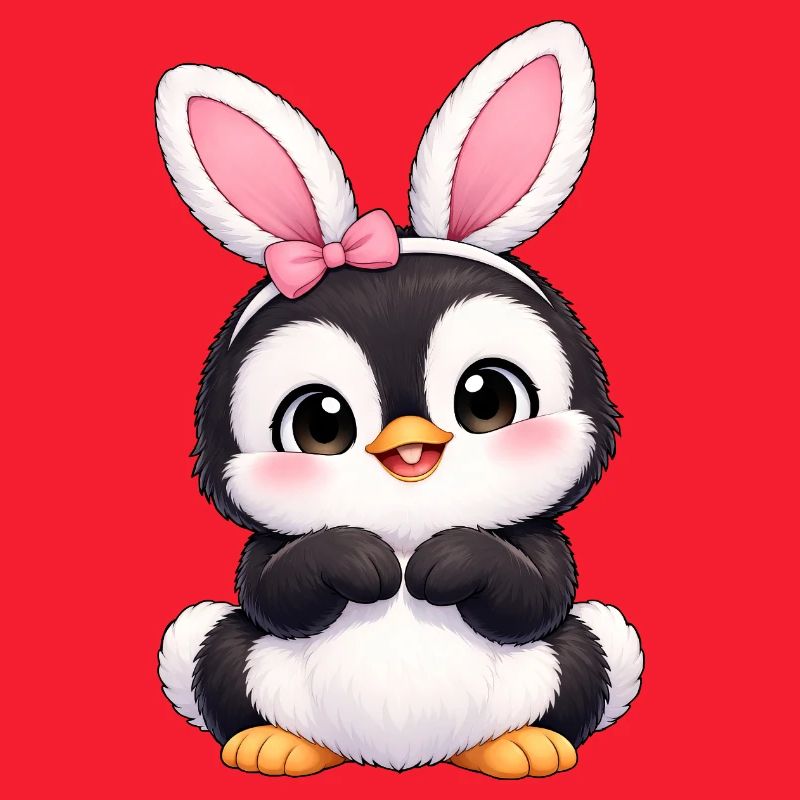 Cute Penguin Cartoon Easter Bunny Bunny Ears Easter Egg