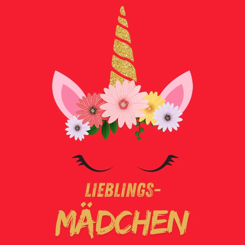 Fille préférée – Licorne mignonne avec des fleurs et de l’or