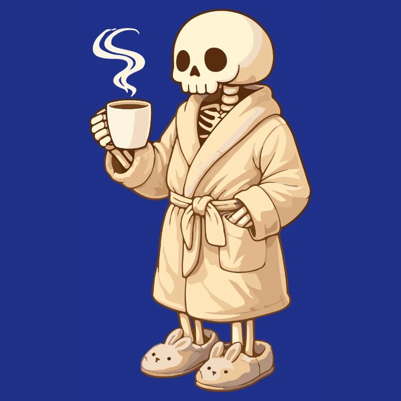 Cozy skeleton in bathrobe – time for rest