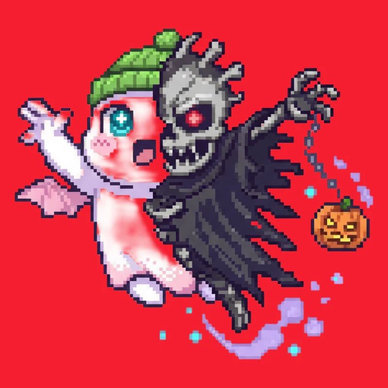 Kawaii & Horror Split Design Pixel Art