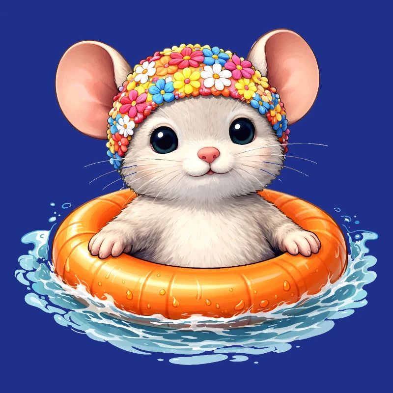 Cute mouse with swimming ring in water