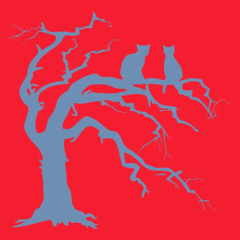 Dead tree with 2 cats silhouette