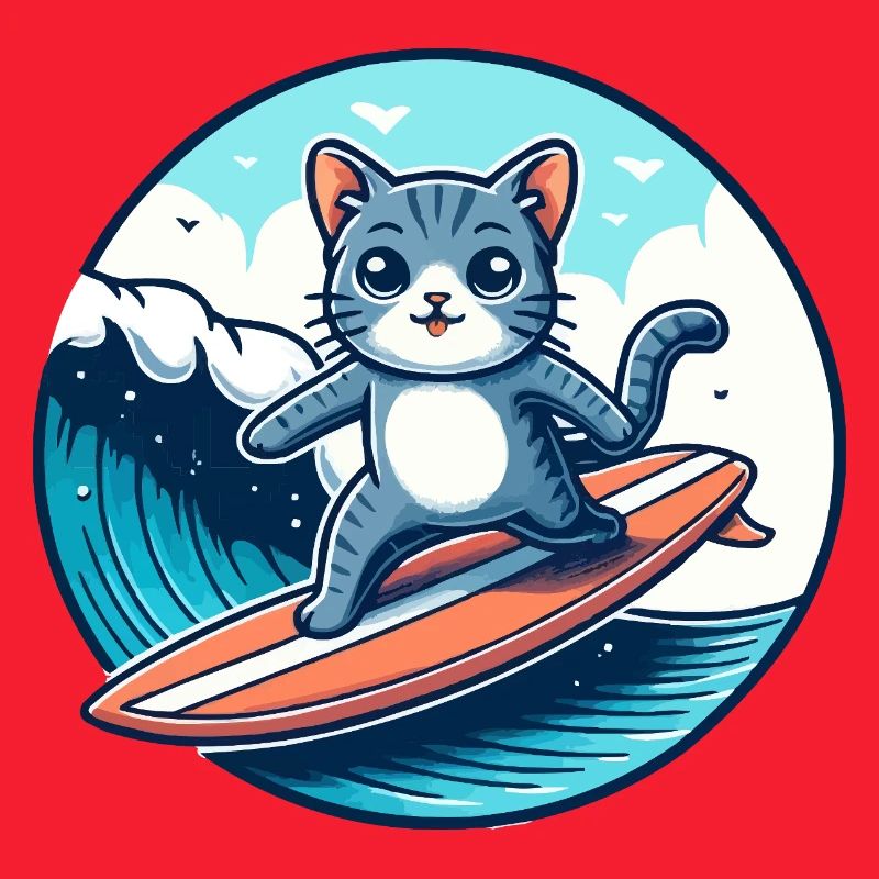 Cat surfers on the wave