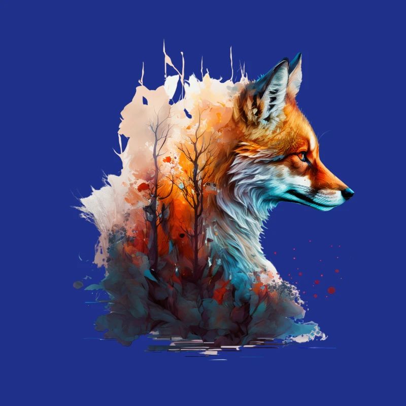 Abstract fox's head protruding from a forest