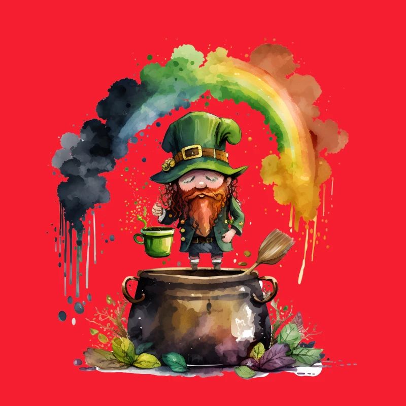 Leprechaun goblin under a rainbow