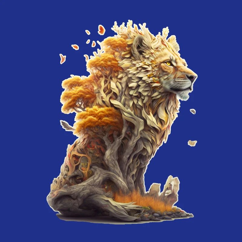 Lion avec des éléments de savane, conception de lion