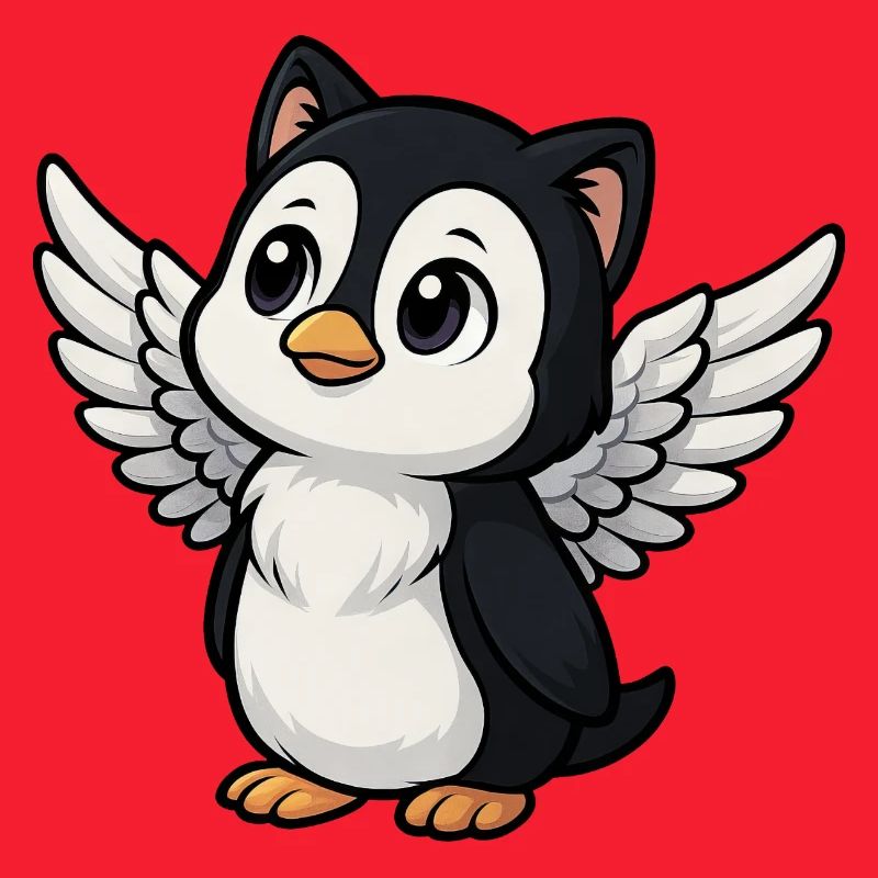 Mignon pingouin chat ange avec oreilles de chat sacré