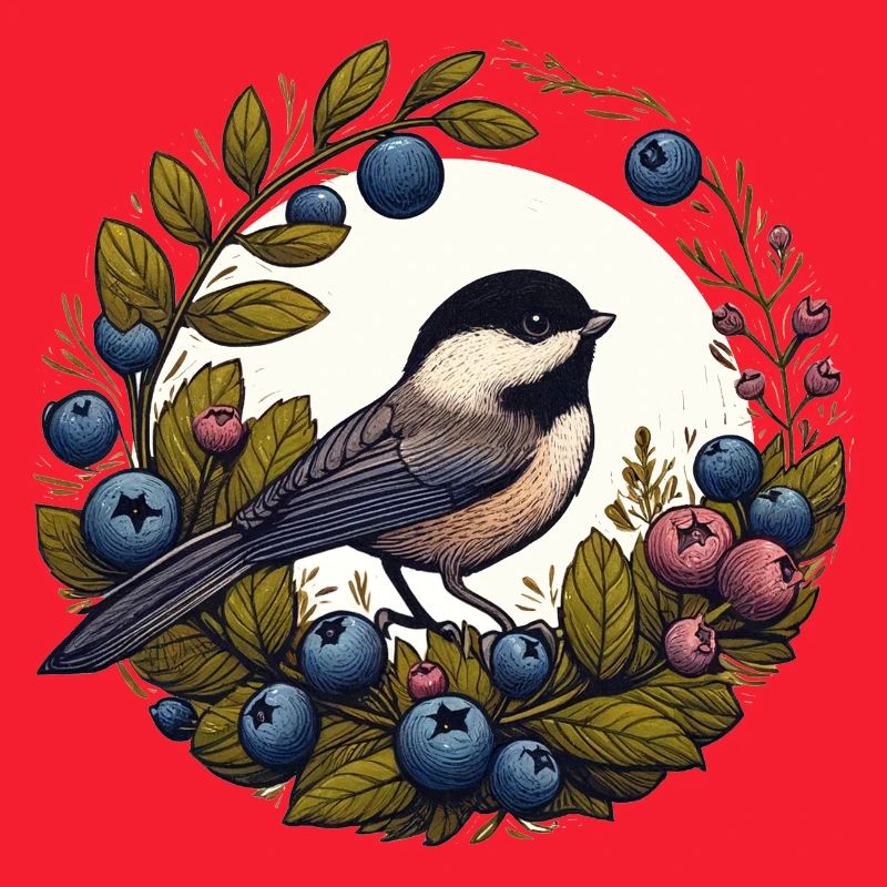 Blueberry Wreath Chickadee